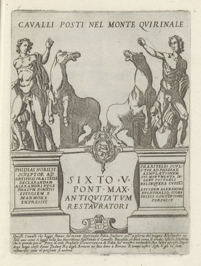Dioscuren op de Quirinaal Hester plassert i Mount Quirinale (tittel på objekt) Moderne og antikke monumenter og byggverk i Roma (serietittel) Ornamenter av eldgamle og moderne bygninger i Alma-byen Roma (serietittel) av Giovanni Maggi