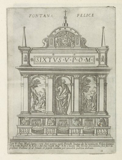 Fontana dell'Acqua Felice Fontana Felice (tittel på objekt) Moderne en antikke monumenter og bygging i Roma (serietittel) Ornamenti di fabriche antica et moderni dell' alma citta di Roma (serietittel) av Giovanni Maggi