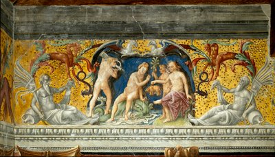 En marin guddom tilbys en liten villsvin. Detalj av en frise tilskrevet Giovanni Maria Falconetto (1468-1534) 1520 rundt Mantua, Palazzo d