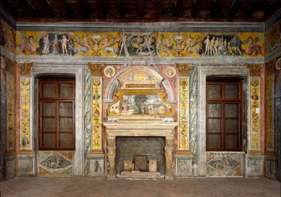Stjernetegn: "" Balansen""" På toppen medaljonger med portretter av keiserne Hadrian og Antonin den fromme. Fresken har blitt dårligere. Fresco tilskrevet Giovanni Maria Falconetto (1468-1534) 1520 rundt Mantua, Palazzo d