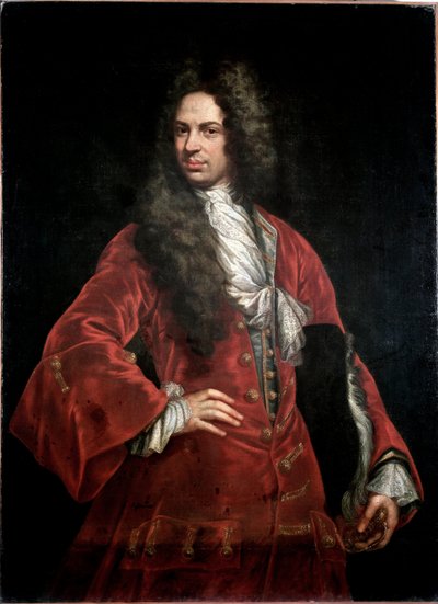 Portrett av en herre i rødt kostyme Maleri av Giovanni Maria Delle Piane dit il Mulinaretto (1660-1745) Dim 132x97 cm Genes Musei di Strada Nuova (ex Palazzo Bianco) av Giovanni Maria delle called Mulinaretto Piane