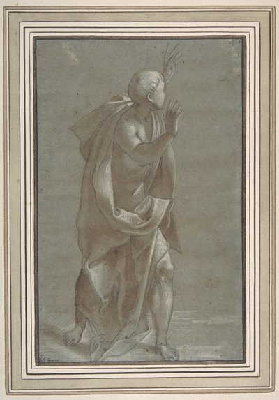 Stående mannlig drapert figur med hendene hevet, 1565-71. av Giovanni Paolo Lomazzo