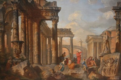 Romerske ruiner med en predikant av Giovanni Paolo Panini