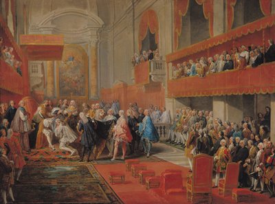 Presentasjon av Den hellige ånds orden til prins Vaini av Paul-Hippolyte de Beauvillers (1684-1776) hertug av Saint-Aignan i 1732, ca. 1752 av Giovanni Paolo Pannini