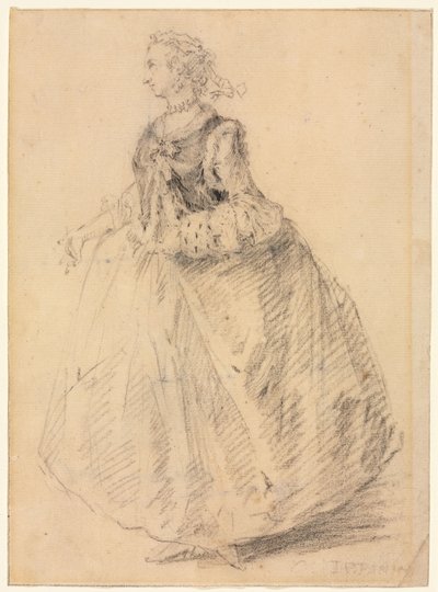 Stående kvinne med en hermelinmuff, 1700-tallet. av Giovanni Paolo Pannini