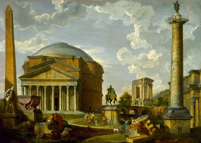 Fantasiutsikt med Pantheon og andre monumenter i det gamle Roma av Giovanni Paolo Pannini
