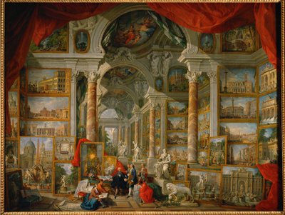 Galleri med utsikt over det moderne Roma... av Giovanni Paolo Pannini or Panini