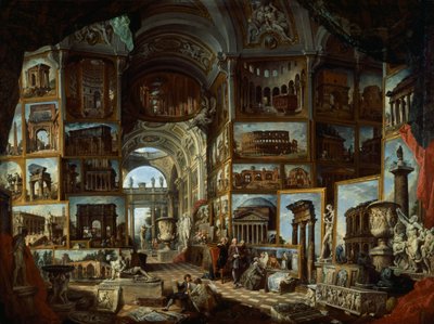 Imaginært galleri med utsikt over det gamle Roma, ca 1756, av Giovanni Paolo Pannini (1691-1765), olje på lerret av Giovanni Paolo Pannini