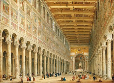 Interiør av San Paolo Fuori le Mura, ser mot alteret av Giovanni Paolo Pannini