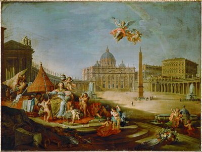 Petersplassen med allegorien om pavedømmets triumf... av Giovanni Paolo Pannini or Panini
