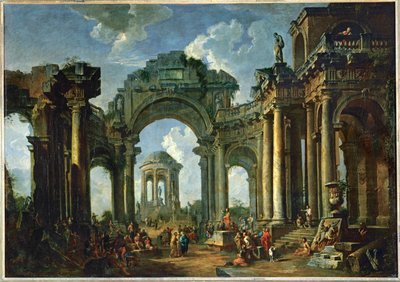 En apostels forkynnelse i ruinene av gammel dorisk arkitektur... av Giovanni Paolo Pannini or Panini