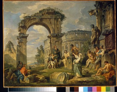 La sibylle de Cumes (Italie) prophetise la naissance du Christ. (The Cumean Sibyl prophesied the birth of Christ). Peinture de Giovanni paolo panini (ou Pannini) (1691-1765), huile sur toile   1323527   no       norwegian Successfully Translated  Original: av Giovanni Paolo Pannini