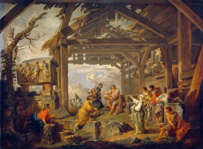Sibyllen fra Cumae som profeterer Kristi fødsel. Maleri av Giovanni Paolo Panini (Pannini) (1691-1765), olje på lerret av Giovanni Paolo Pannini
