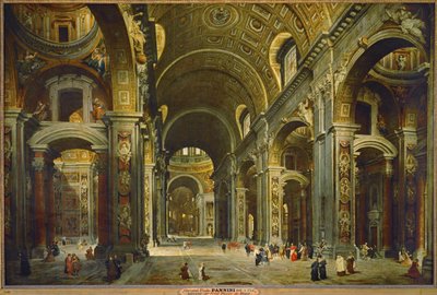 Kardinal Melchior de Polignac besøker Peterskirken i Roma... av Giovanni Paolo Pannini or Panini