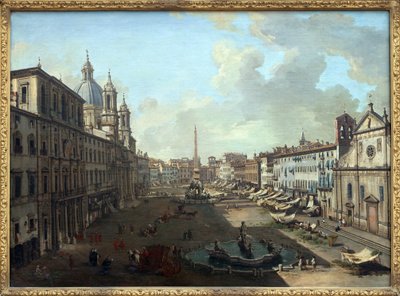 Piazza Navona (Piazza Navona) i Roma med Neptun-fontenen i forgrunnen, Oljemaleri på lerret av Giovanni Paolo Pannini (Panini) (1691-1765). Fotografi, KIM Youngtae, Nantes, Musee des Beaux Art de Nantes. av Giovanni Paolo Pannini