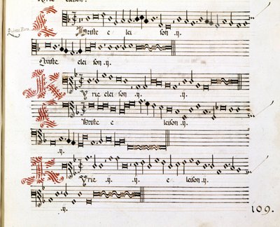 Kyrie-manuskript av "Messes of Mantua" av Giovanni Pierluigi da Palestrina (1525 - 1594), italiensk komponist. av Giovanni Pierluigi da (after) Palestrina
