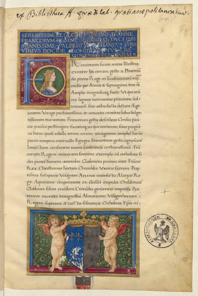 Frontispiece av Frankrikes kongernes historie av Albert Cattaneo fra Piacenza av Giovanni Pietro Birago