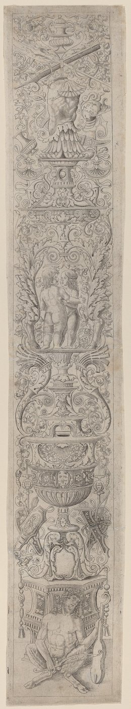 Ornamentpanel: Satyr holder en fiolin av Giovanni Pietro Birago and Zoan Andrea