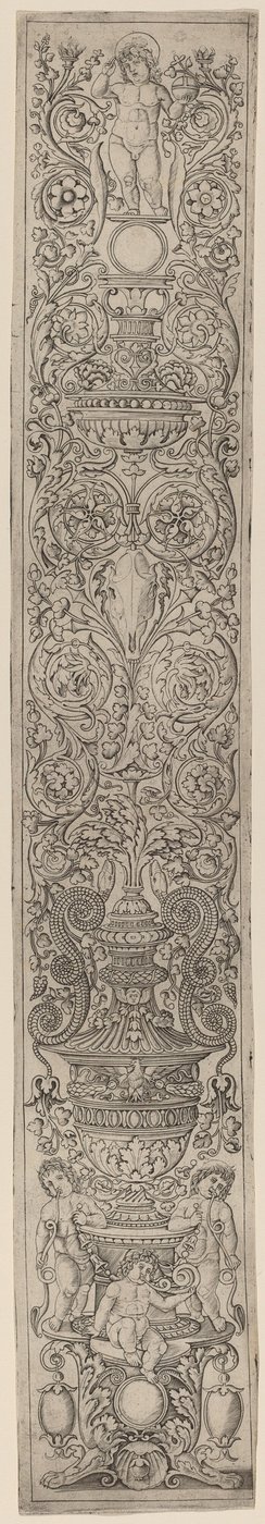 Ornament Panel: Three Children Blowing Horns   1243757   no       norwegian Successfully Translated  Original: Fornem herre fulgt af tjenere rider forbi et monument Translat: Fornem herre fulgt af tjenere rider forbi et monument 1284330 no norwegian Succes av Giovanni Pietro Birago and Zoan Andrea