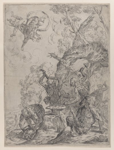 Vulcans smia med smeder som slår en ambolt med hammere..., 1640-59. av Giovanni Pietro Possenti