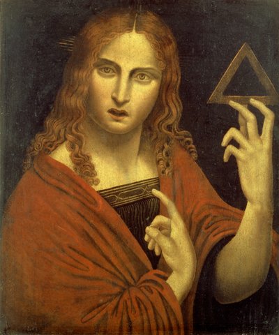 Kristus forløseren holder symbolet på treenigheten (panel) av Giovanni Pietro Rizzoli (school of) Giampietrino
