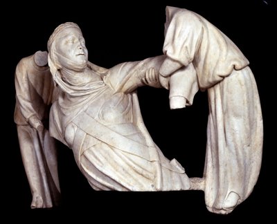 Begravelsesmonument til Margaret av Brabant hevet i luften av to engler (Skulptur av Giovanni Pisano