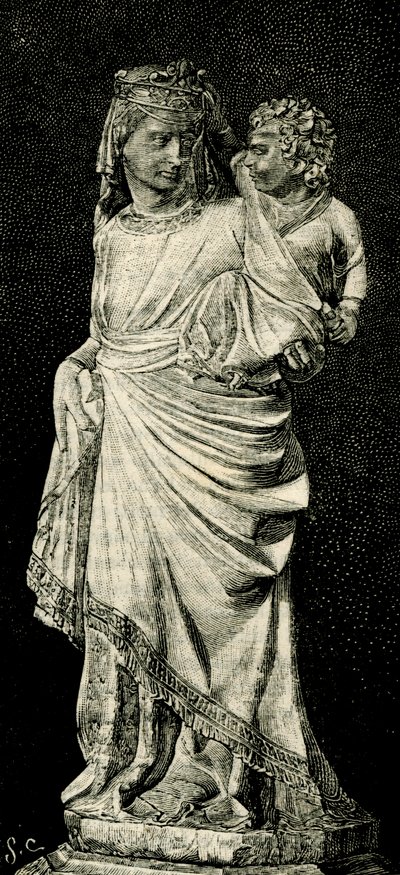 Madonna and Child, statue av Giovanni Pisano (ca 1240-ca 1320), Prato katedral, Toscana, Italia, tresnitt fra Le cento citta d