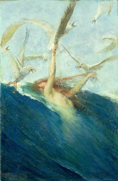 En havfrue som blir mobbet av måker av Giovanni Segantini