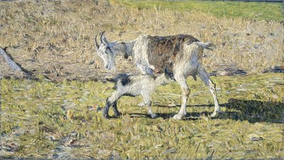 En geit med ungen sin av Giovanni Segantini