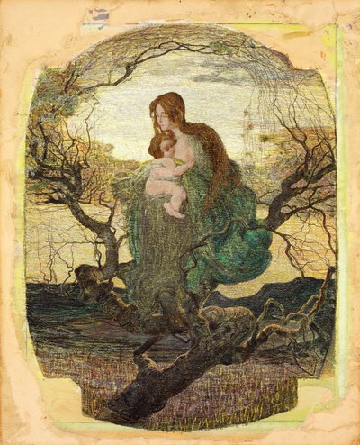 Livets engel - Peinture de Giovanni Segantini (1858-1899) - 1894-1895 - Akvarell, gouache, gull og hvite farger på papir - 59,5x47,9 - Szepmuveszeti Muzeum, Budapest av Giovanni Segantini