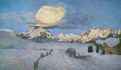 Triptych of the Alps, death, ca 1898, av Giovanni Segantini (1858-1899), olje på lerret av Giovanni Segantini