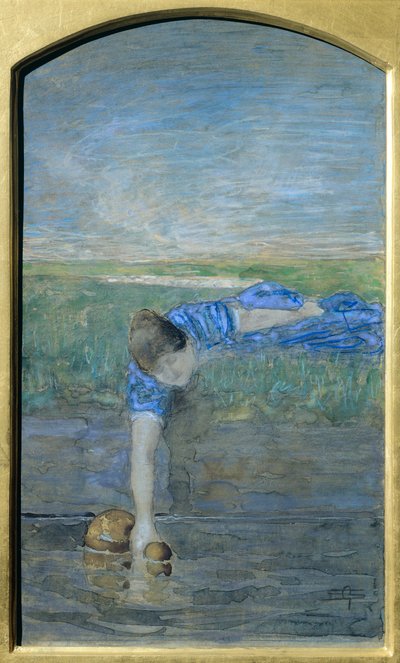 Kvinner ved elven, av Giovanni Segantini (1858-1899) av Giovanni Segantini