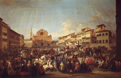 Karneval i Firenze på Piazza Santa Croce av Giovanni Signorini