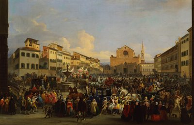 Piazza Santa Croce i Firenze under karneval av Giovanni Signorini