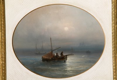 Marina med båter (olje på papp) av Giovanni Susani