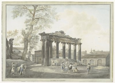 Utsikt over Saturn-tempelet i Roma Le Temple de la Concorde (tittel på objekt) Utsikt over Roma og omgivelsene (serietittel) av Giovanni Volpato