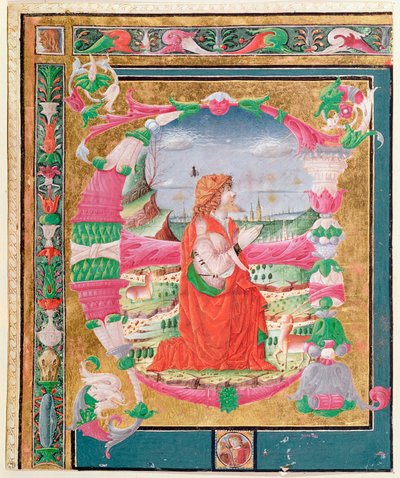 Historikert forbokstav E med en knelende figur av kong David, 1482-83 (wc på papir) av Giovanni and Cicognara, Antonio Gadio