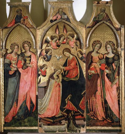 Triptych of the Coronation of the Virgin - Maleri av Giovanni da Gaeta (aktiv rundt 1449-1472) Gaeta fra 1400-tallet, museo diocesano av Giovanni da Gaeta