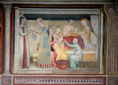 Jomfruens liv: Marias fødsel (Fresco av Giovanni da Milano