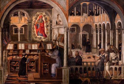 Den hellige Hieronymus viser seg for den hellige Augustin, ca. 1505–1510 (olje og tempera på lerret) av Giovanni di Niccolo Mansueti