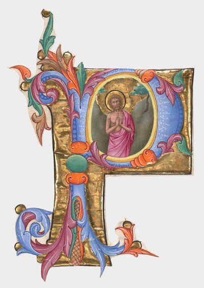 Initiale P: Johannes der Täufer, Ausschnitt aus einem Graduale av Giovanni di Paolo
