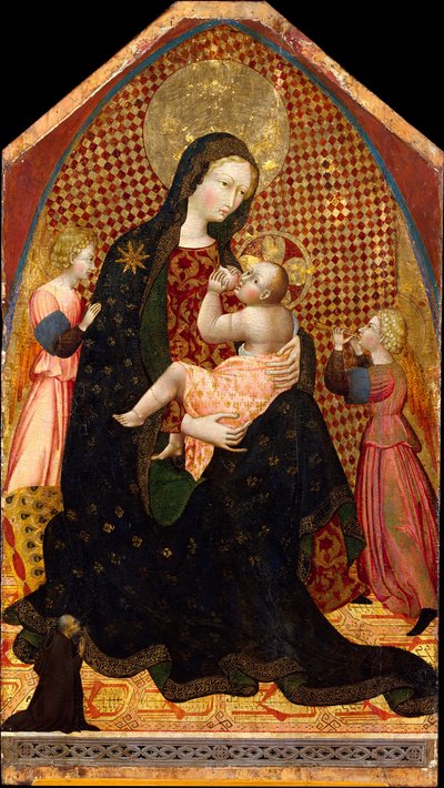 Madonna og barn med to engler og en giver, ca. 1445. av Giovanni di Paolo