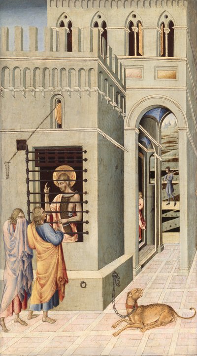 Døperen Johannes i fengsel besøkt av to disipler, 145560. av Giovanni di Paolo