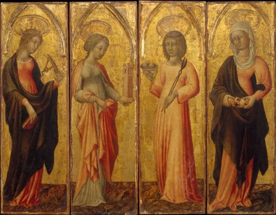 De hellige Katarina av Alexandria, Barbara, Agatha og Margaret, ca. 1470. av Giovanni di Paolo