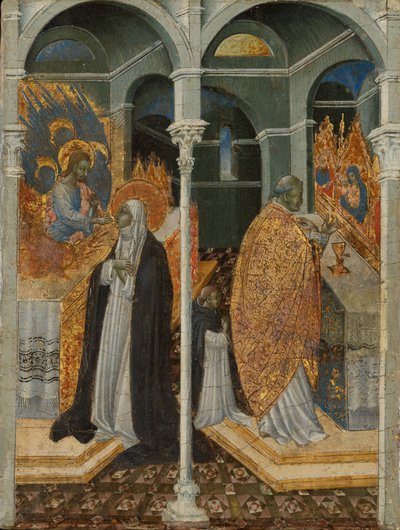 Den mirakuløse nattverden til Saint Catherine av Siena. av Giovanni di Paolo