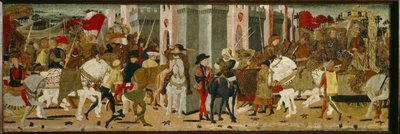 Panel of Cassone: Triumphal Entry of Romulus and Tatius into Roma av Giovanni di Ser Giovanni