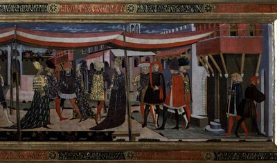 Frontal fra Adimari Cassone, detalj av høyre seksjon, ca. 1450 (tempera på panel) (detalj av 80304) av Giovanni di Ser Giovanni Scheggia