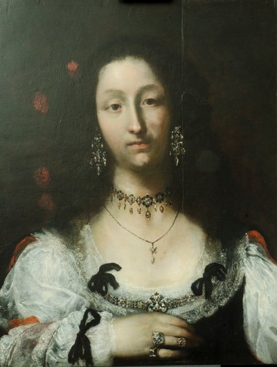 Portrett av en dame olje på panel av Girolamo Forabosco