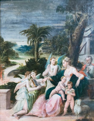 Hellig familie med baptisten og engler av Girolamo Mazzola Bedoli