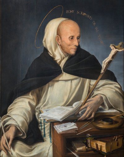 Portrett av en munk kledd som St. Thomas Aquinas av Girolamo Mazzola Bedoli